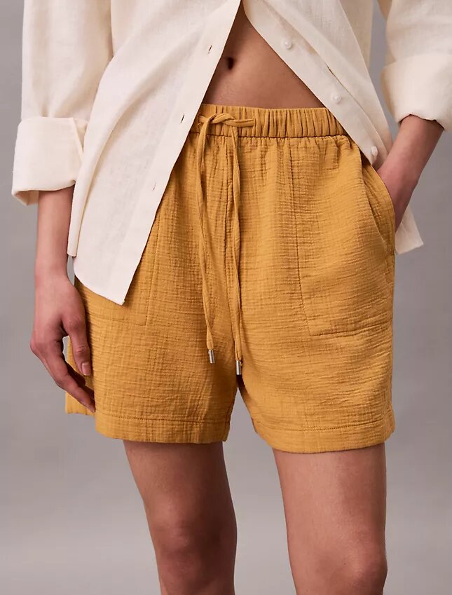 Pantalón corto sin cremallera de doble gasa Pantalón corto sin cremallera de doble gasa