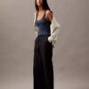 Pantalón de pierna ancha de crepé a rayas