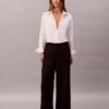 Pantalón de pierna ancha de gabardina de lana Pantalón de pierna ancha de gabardina de lana