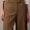 Pantalón de pierna ancha de gabardina de lana Pantalón de pierna ancha de gabardina de lana
