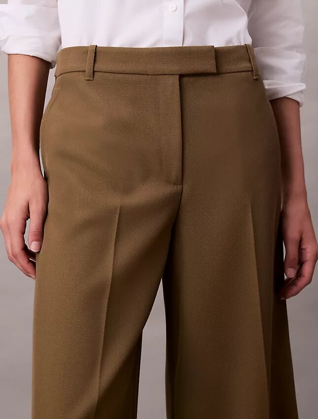 Pantalón de pierna ancha de gabardina de lana Pantalón de pierna ancha de gabardina de lana