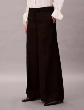 Pantalón de pierna ancha de gabardina de lana