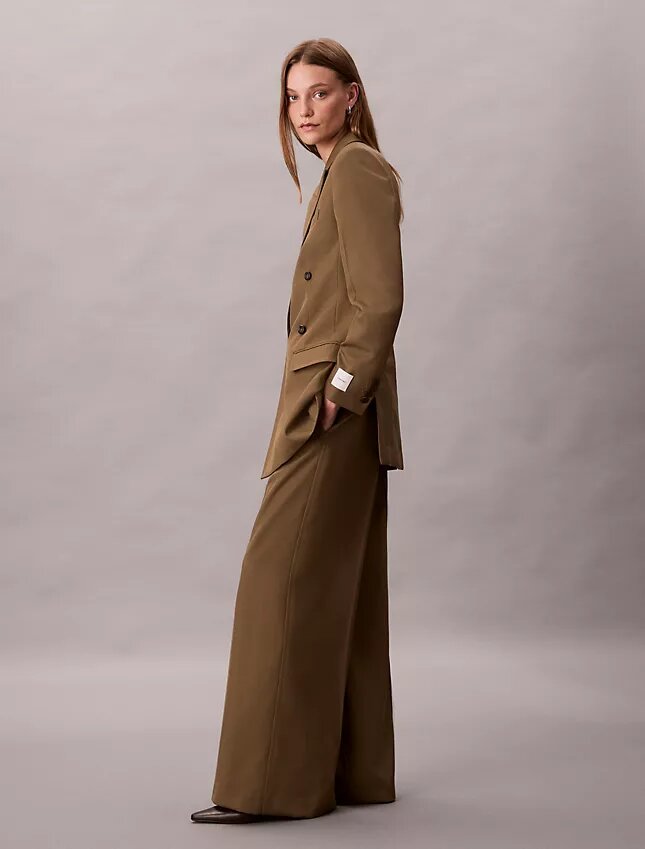 Pantalón de pierna ancha de gabardina de lana Pantalón de pierna ancha de gabardina de lana