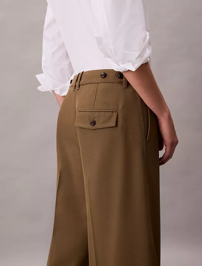 Pantalón de pierna ancha de gabardina de lana Pantalón de pierna ancha de gabardina de lana
