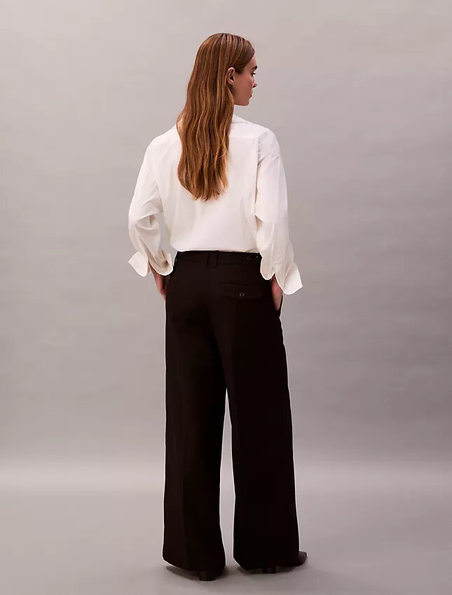 Pantalón de pierna ancha de gabardina de lana Pantalón de pierna ancha de gabardina de lana