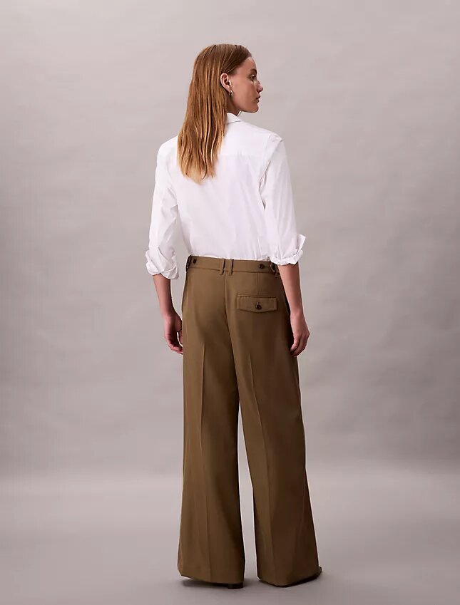 Pantalón de pierna ancha de gabardina de lana Pantalón de pierna ancha de gabardina de lana