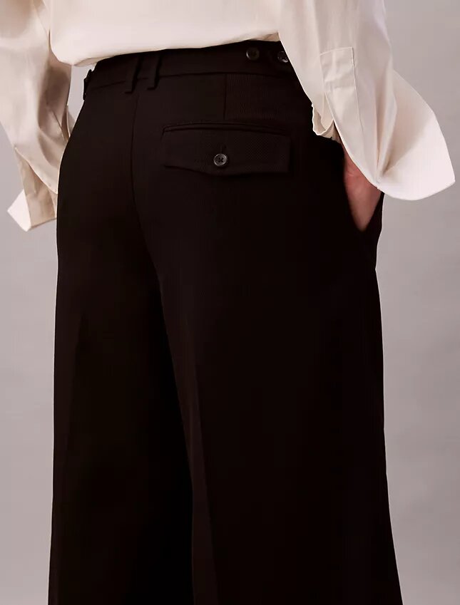Pantalón de pierna ancha de gabardina de lana Pantalón de pierna ancha de gabardina de lana