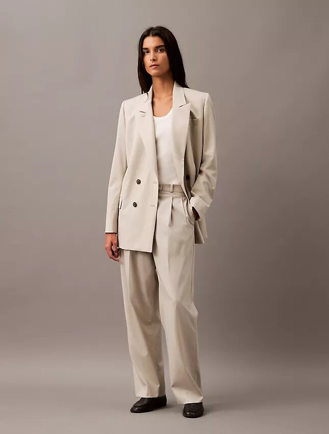 Pantalón plisado de mezcla de gabardina de lana Pantalón plisado de mezcla de gabardina de lana