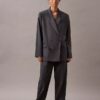 Pantalón plisado de mezcla de gabardina de lana Pantalón plisado de mezcla de gabardina de lana