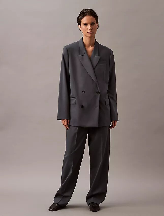 Pantalón plisado de mezcla de gabardina de lana Pantalón plisado de mezcla de gabardina de lana