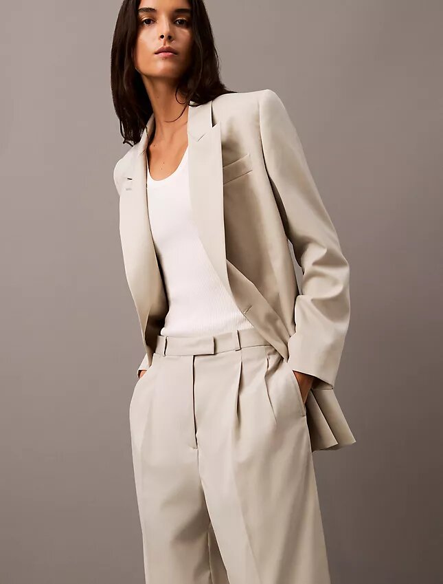 Pantalón plisado de mezcla de gabardina de lana Pantalón plisado de mezcla de gabardina de lana