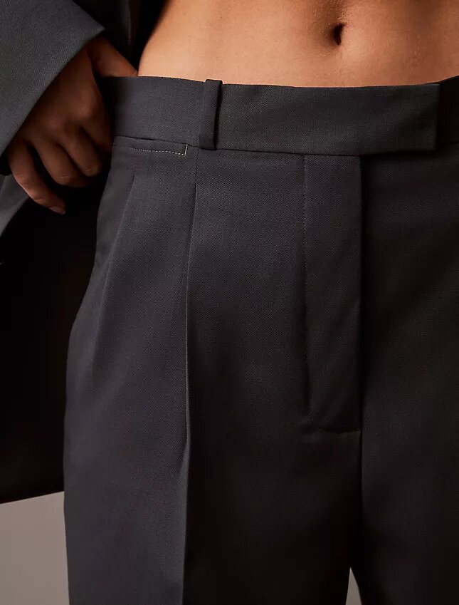 Pantalón plisado de mezcla de gabardina de lana Pantalón plisado de mezcla de gabardina de lana