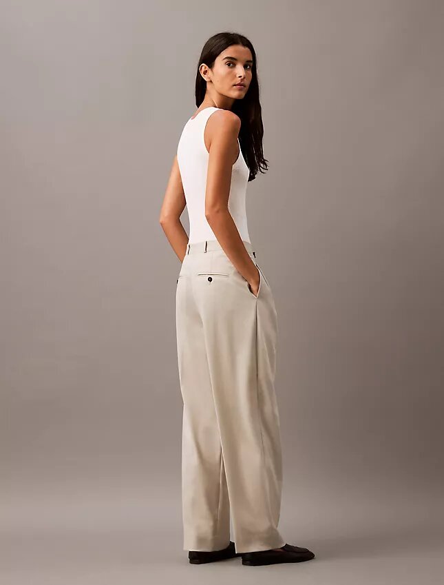 Pantalón plisado de mezcla de gabardina de lana Pantalón plisado de mezcla de gabardina de lana