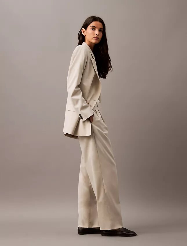 Pantalón plisado de mezcla de gabardina de lana Pantalón plisado de mezcla de gabardina de lana