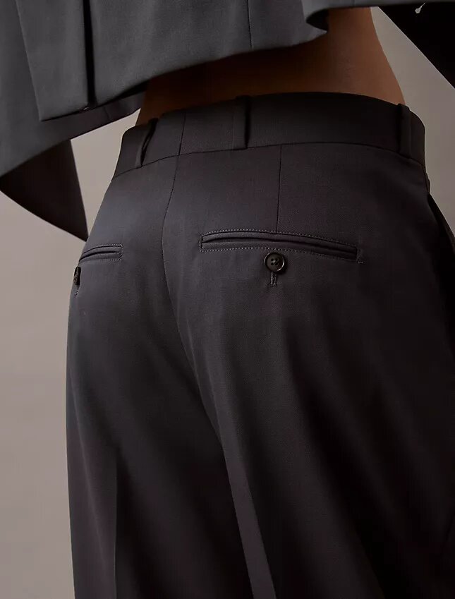 Pantalón plisado de mezcla de gabardina de lana Pantalón plisado de mezcla de gabardina de lana