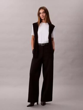 Pantalones chinos de algodón elástico de pierna ancha