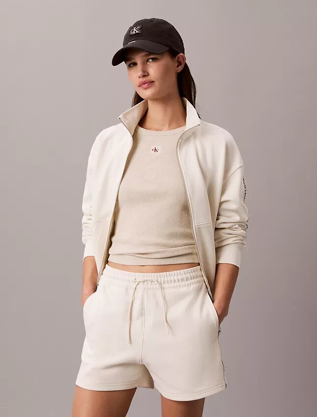 Pantalones cortos de felpa con cinta con el logotipo Pantalones cortos de felpa con cinta con el logotipo