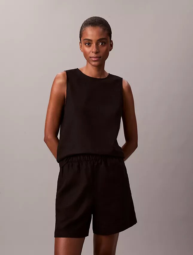 Pantalones cortos de lino y algodón sin cremallera Pantalones cortos de lino y algodón sin cremallera