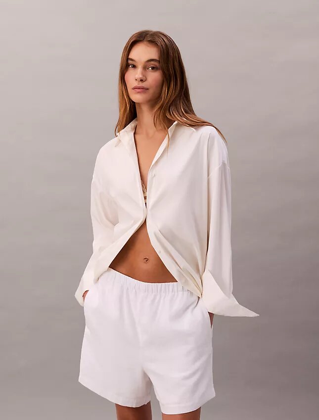 Pantalones cortos de lino y algodón sin cremallera Pantalones cortos de lino y algodón sin cremallera