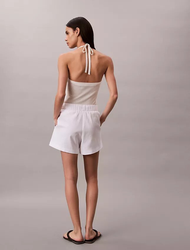 Pantalones cortos de mezcla de lino sin cremallera Pantalones cortos de mezcla de lino sin cremallera