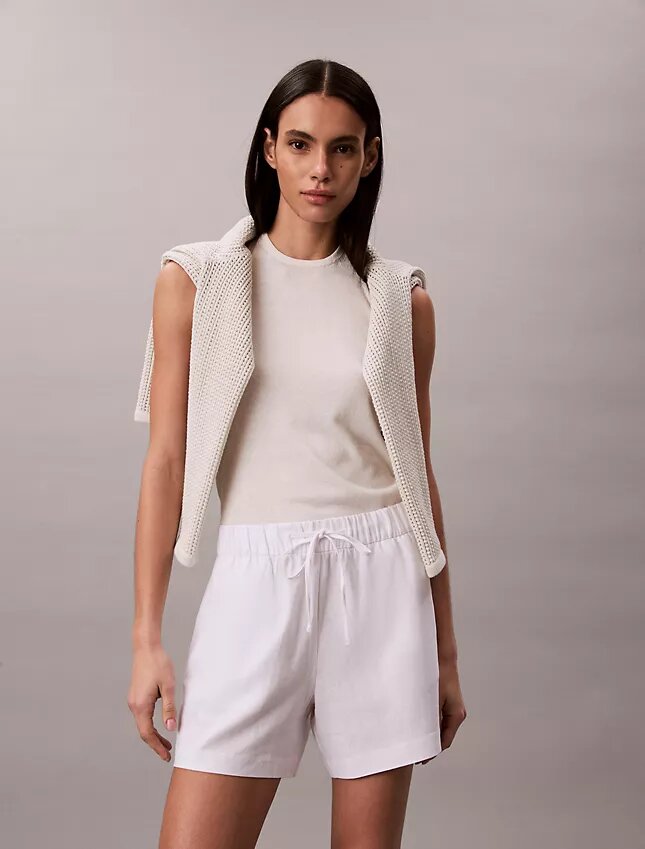 Pantalones cortos de mezcla de lino sin cremallera Pantalones cortos de mezcla de lino sin cremallera
