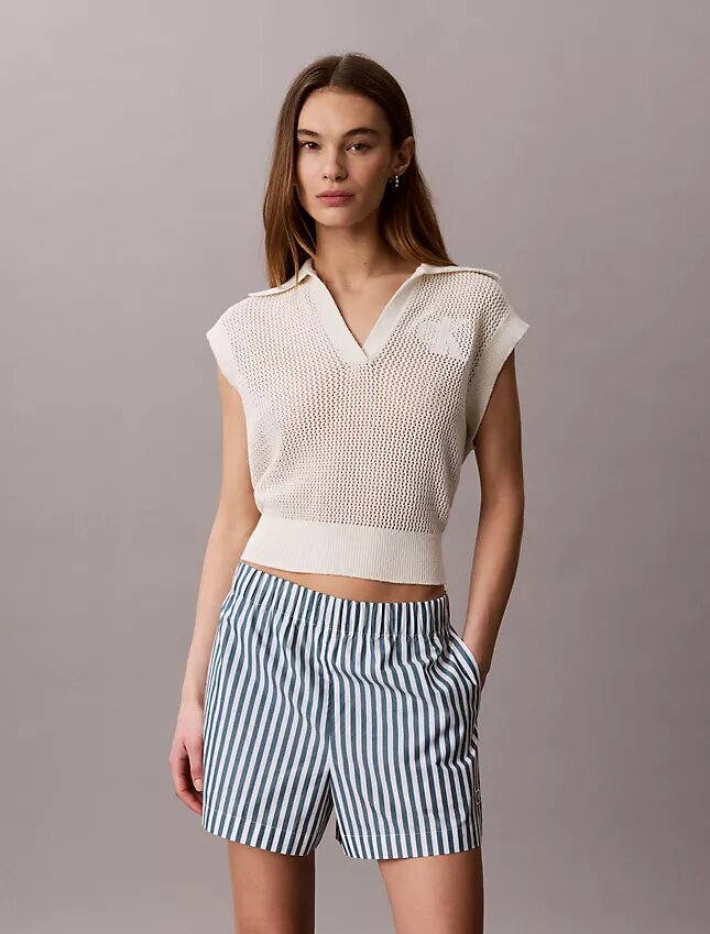 Pantalones cortos de popelín de algodón a rayas Pantalones cortos de popelín de algodón a rayas