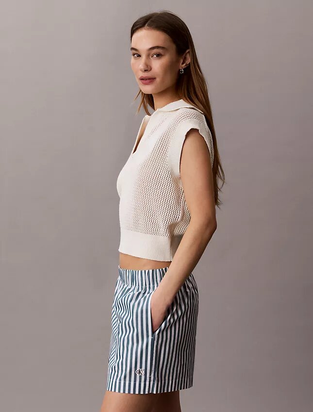 Pantalones cortos de popelín de algodón a rayas Pantalones cortos de popelín de algodón a rayas