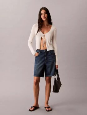 Pantalones cortos Denim de corte A con dobladillo enrollado