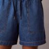 Pantalones cortos Denim de mezcla de lino Pantalones cortos Denim de mezcla de lino