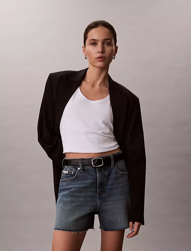 Pantalones cortos Denim midi de talle alto Pantalones cortos Denim midi de talle alto