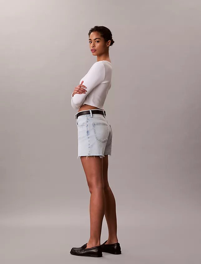 Pantalones cortos Denim midi de talle alto Pantalones cortos Denim midi de talle alto