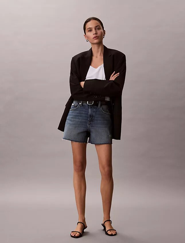 Pantalones cortos Denim midi de talle alto Pantalones cortos Denim midi de talle alto