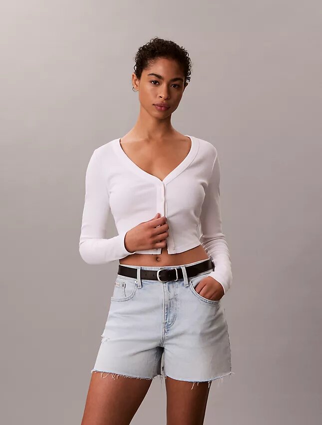 Pantalones cortos Denim midi de talle alto Pantalones cortos Denim midi de talle alto