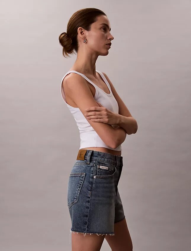 Pantalones cortos Denim midi de talle alto Pantalones cortos Denim midi de talle alto