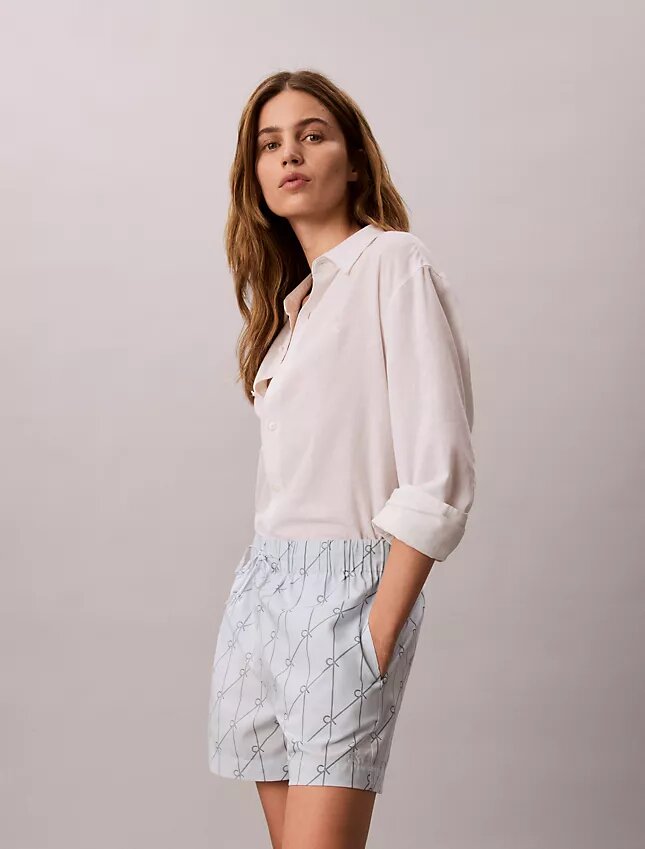 Pantalones cortos estampados de popelín de algodón Pantalones cortos estampados de popelín de algodón