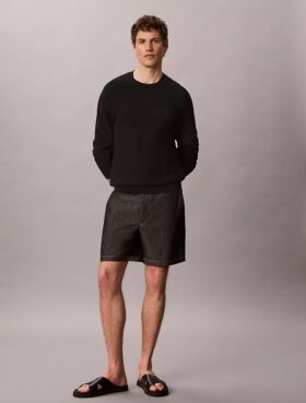 Pantalones cortos rectos de cambray de 18 cm con cintura elástica