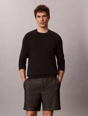 Pantalones cortos rectos de cambray de 18 cm con cintura elástica