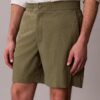 Pantalones cortos rectos de seersucker con cintura elástica de 18 cm Pantalones cortos rectos de seersucker con cintura elástica de 18 cm
