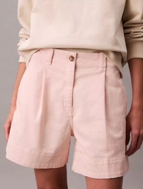 Pantalones cortos tipo bermuda de Cotton Stretch de algodón con pliegues
