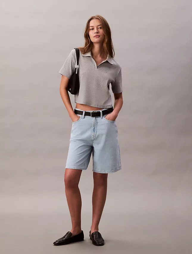 Pantalones cortos tipo bermuda de Denim holgado con mezcla de lino Pantalones cortos tipo bermuda de Denim holgado con mezcla de lino