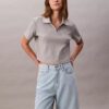Pantalones cortos tipo bermuda de Denim holgado con mezcla de lino Pantalones cortos tipo bermuda de Denim holgado con mezcla de lino