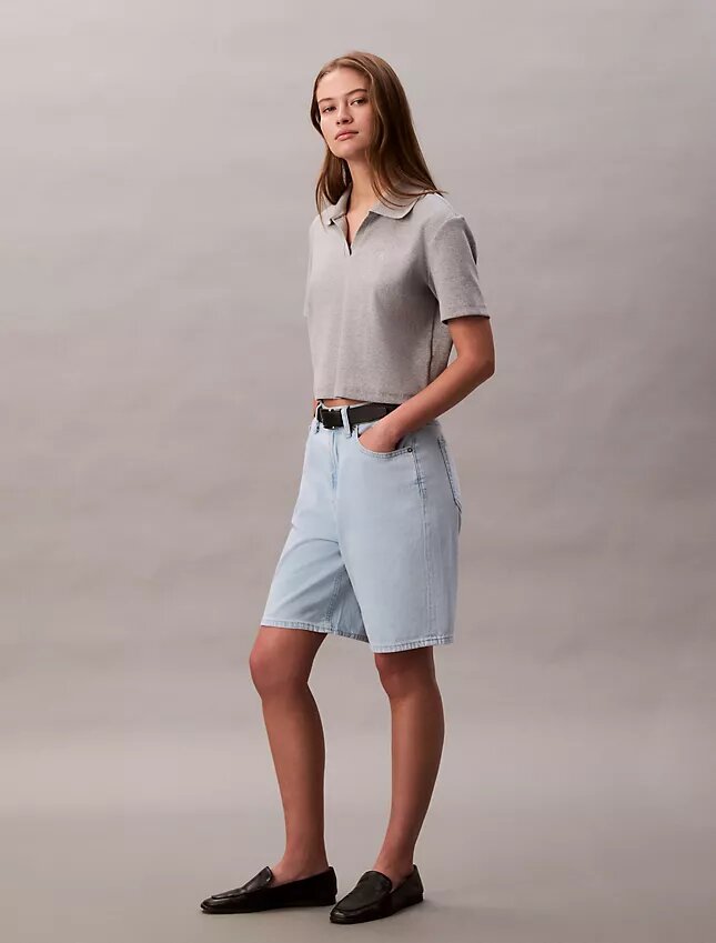 Pantalones cortos tipo bermuda de Denim holgado con mezcla de lino Pantalones cortos tipo bermuda de Denim holgado con mezcla de lino