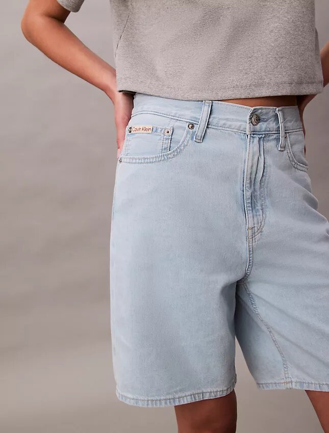 Pantalones cortos tipo bermuda de Denim holgado con mezcla de lino Pantalones cortos tipo bermuda de Denim holgado con mezcla de lino