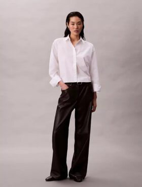 Pantalones de 5 bolsillos de imitación de piel