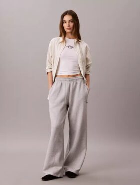 Pantalones de chándal de felpa de pierna ancha con monólogo