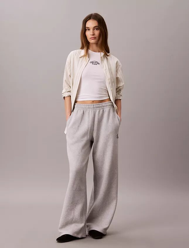 Pantalones de chándal de felpa de pierna ancha con monólogo Pantalones de chándal de felpa de pierna ancha con monólogo