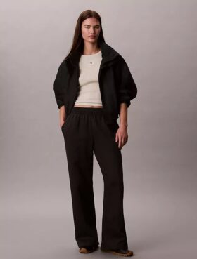 Pantalones de chándal de felpa de pierna ancha con monólogo