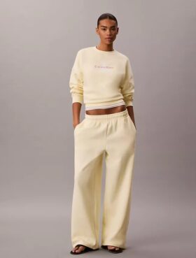 Pantalones de chándal de felpa de pierna ancha con monólogo