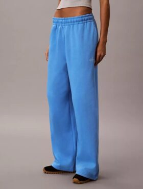 Pantalones de chándal de felpa de pierna ancha con monólogo