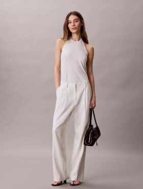 Pantalones de corte ancho a medida en mezcla de lino